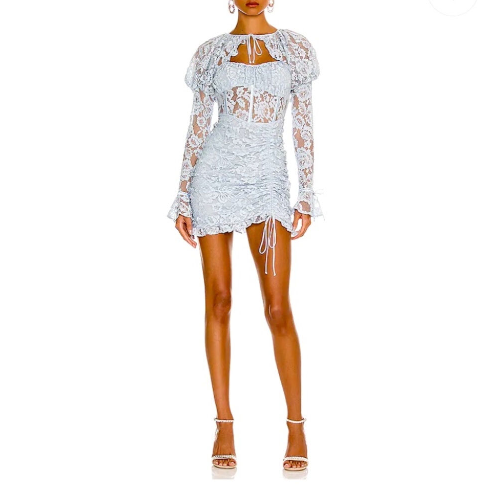 For Love & Lemons, Victoria Mini Dress in Blue. So flattering on!